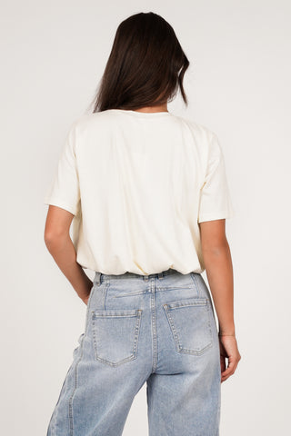Cropped t-shirt geplooid creme - Rowen