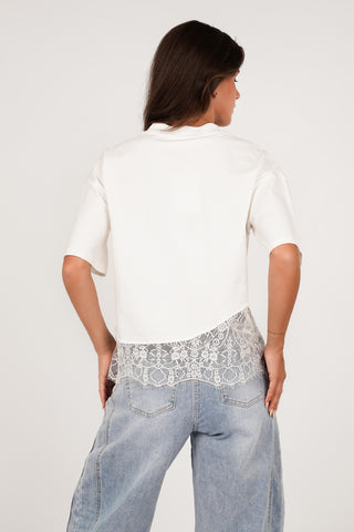 Oversized T-shirt with lace hem white - Elvia
