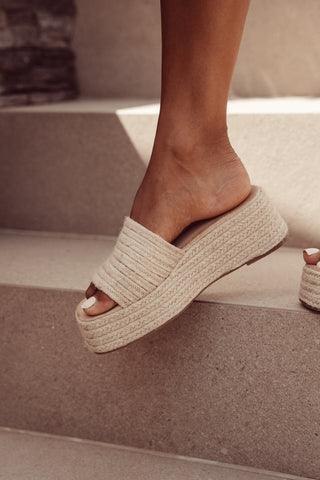 Platform slippers with raffia sole beige - Jody