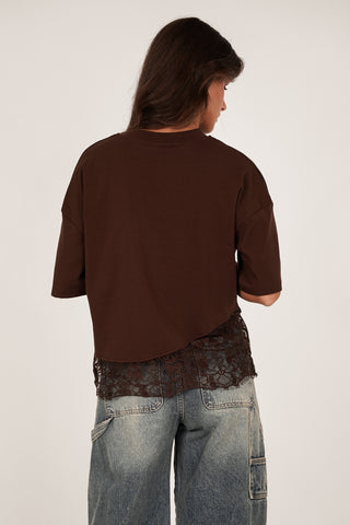 Übergroßes T-Shirt mit Spitzenunterseite Gelb - Elvia