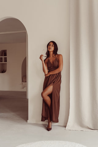 Long dress wide with triangle brown - Amy