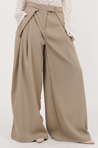 Wide trousers fold over taupe - Jessy