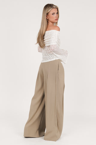 Wide trousers fold over taupe - Jessy