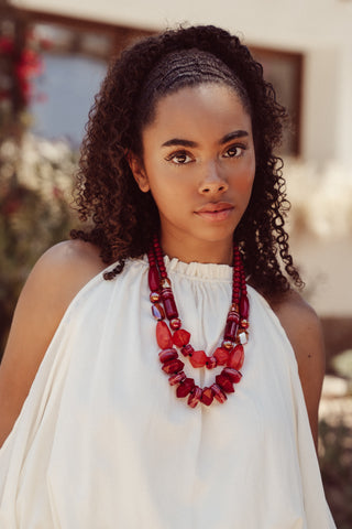 Ketting met grove kralen rood - Maggy