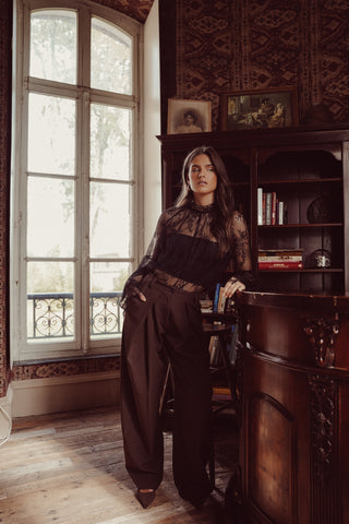 Wijde pantalon fold over bruin - Elara