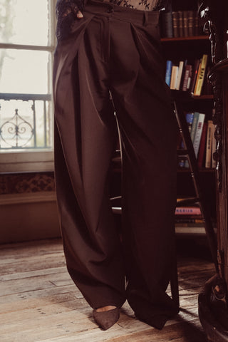 Wijde pantalon fold over bruin - Elara