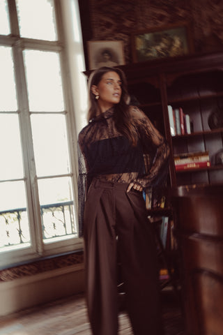 Wijde pantalon fold over bruin - Elara
