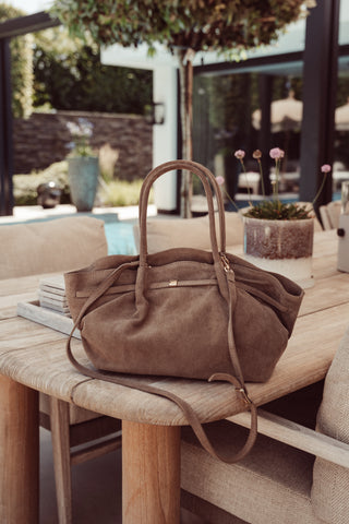 Shopper tas suede leer taupe - Pleun
