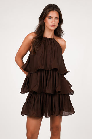 Mini jurkje met ruffles bruin - Sheila