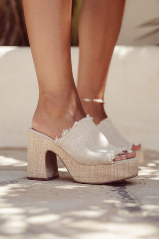Blokhak met rotan beige - Alma