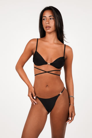Gepolsterter Bikini mit goldenen Details schwarz - Sissy