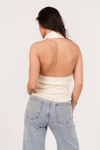 One shoulder top gold detail beige - Pam