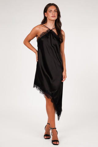 Satin slip jurk zwart - Robbie