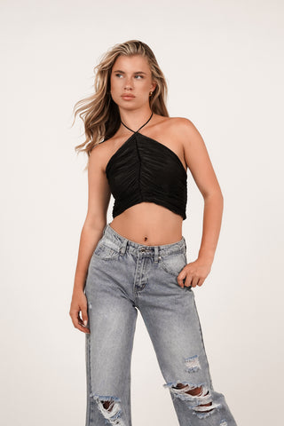 Halter cropped top, black - Santa Monica