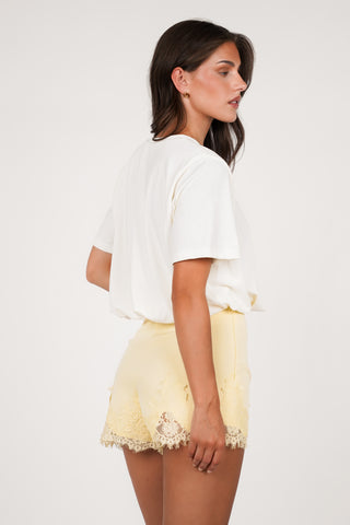 Cropped t-shirt geplooid creme - Rowen