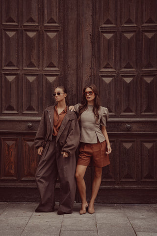 Top dames met pofmouwen taupe - Presley