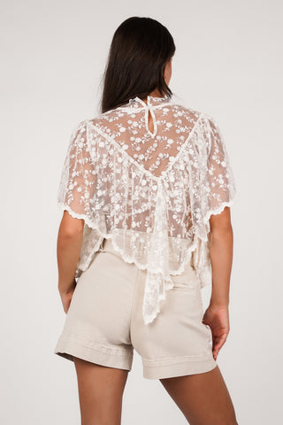 Kanten top doorschijnend creme - Daimy