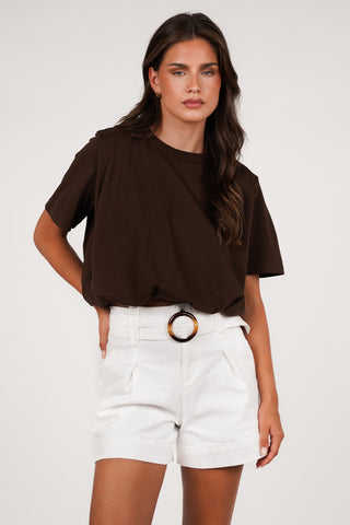 Cropped t-shirt geplooid bruin - Rowen