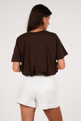 Cropped t-shirt geplooid bruin - Rowen