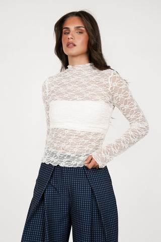 Kanten mesh top creme - Jamy