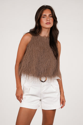 Sleeveless top with fringes brown - Kirsty