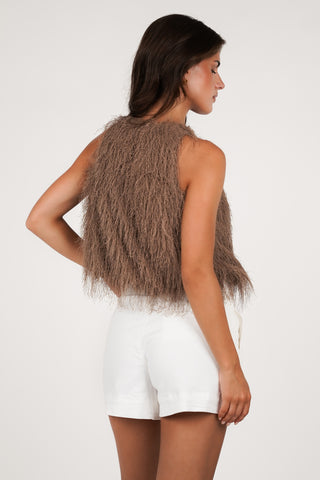 Sleeveless top with fringes brown - Kirsty