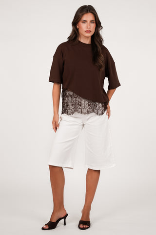 Oversized t-shirt with lace bottom yellow - Elvia
