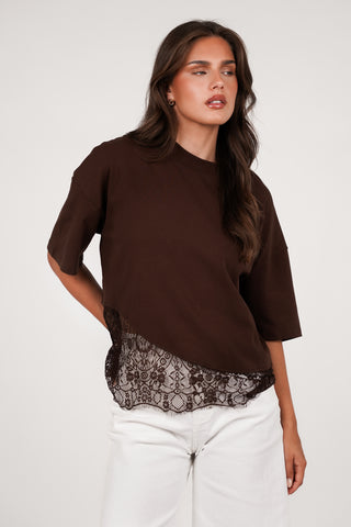 Oversized t-shirt with lace bottom yellow - Elvia