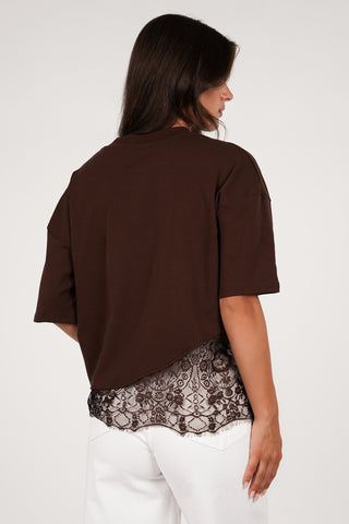 Oversized t-shirt with lace bottom yellow - Elvia