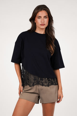 Oversized t-shirt with lace bottom yellow - Elvia