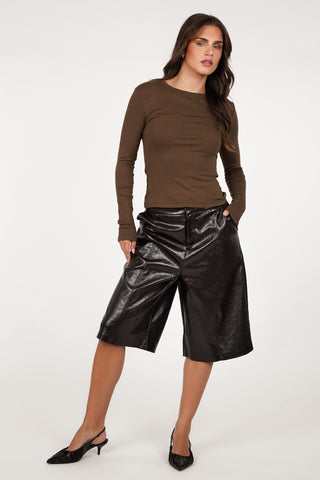 Leatherlook jort bruin - Katie
