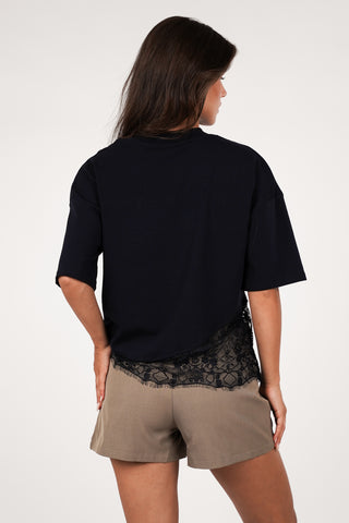 Oversized t-shirt with lace bottom yellow - Elvia