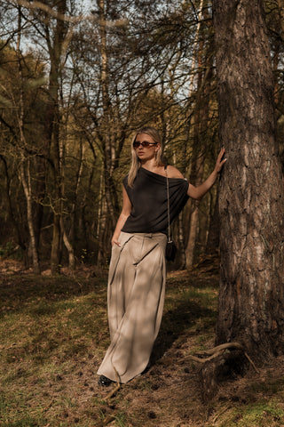 Wide trousers fold over taupe - Jessy