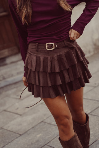 Ruffle skirt suede brown - Casey
