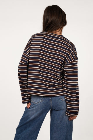 Gestreepte long sleeve bruin/blauw - Coco
