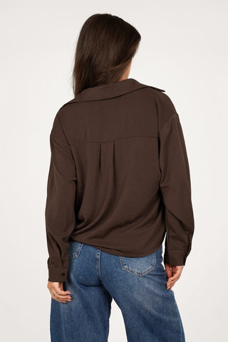 Blouse dames wijd met kant bruin - Cyril