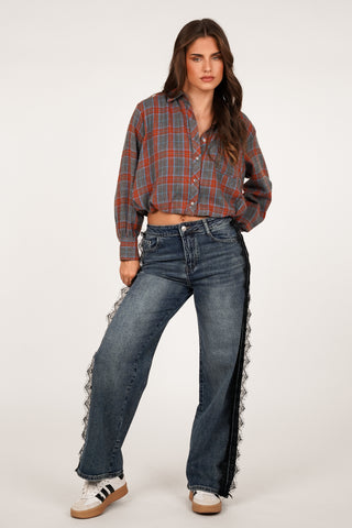 Cropped blouse geruit blauw - Alixa