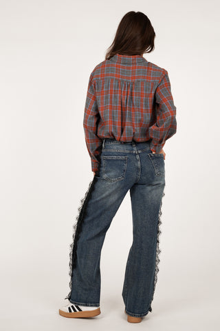 Petite straight leg jeans blauw met kant - Pomme