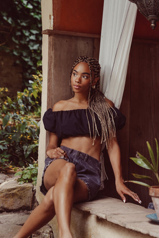 Croptop off shoulder zwart - Aubrey