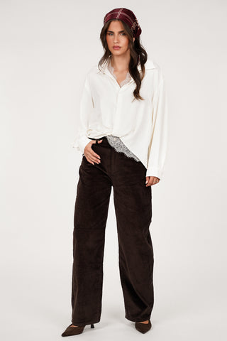 Corduroy jeans balloon fit bruin - Fauve