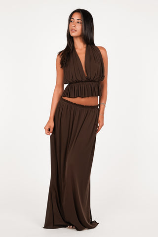 Maxi rok met split bruin - Ruby