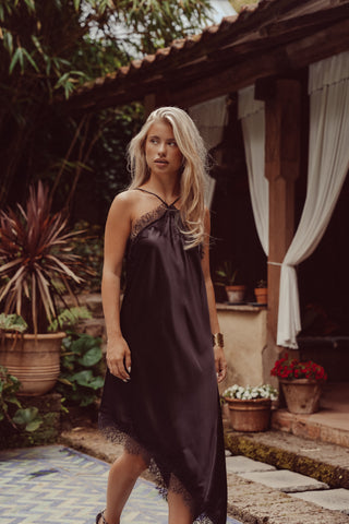 Satin slip jurk zwart - Robbie