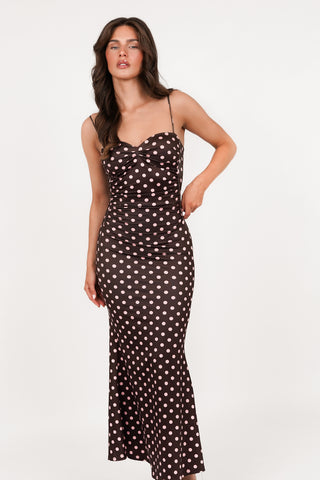 Maxikleid mit Punkten braun - Daisy