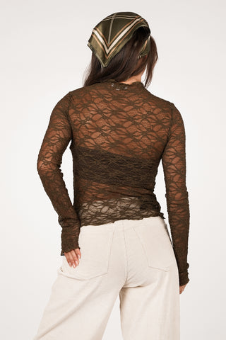 Kanten mesh top khaki groen - Jamy