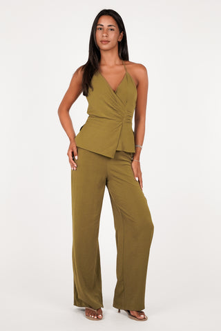 Jumpsuit wijd dames groen - Mexy