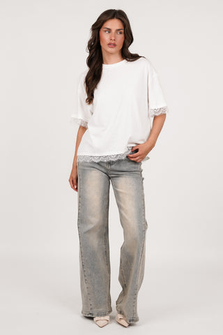 T-Shirt mit Spitze weiß - Bellami