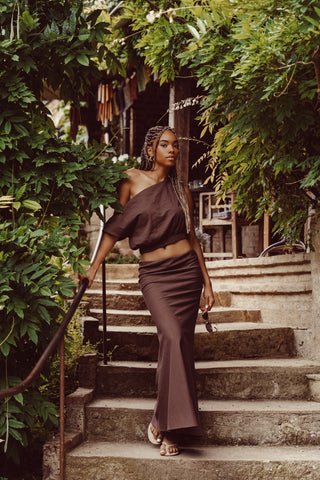Katoenen maxi rok bruin - Bonita