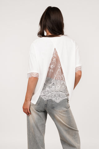 T-Shirt mit Spitze weiß - Bellami