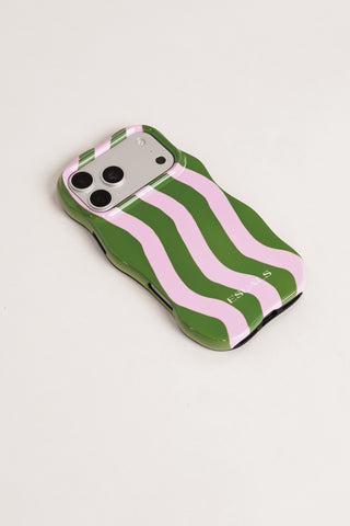 Phone case iPhone striped pink/green - Lesley