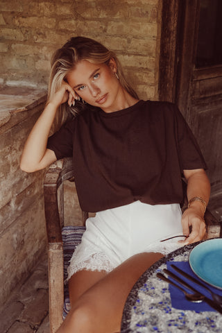 Cropped t-shirt geplooid bruin - Rowen